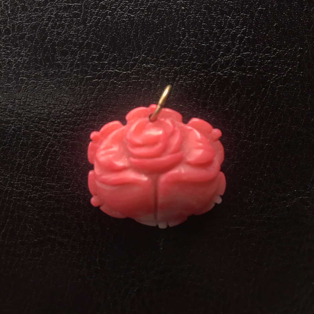 Natural Red Coral Carved Rose Flower Pendant